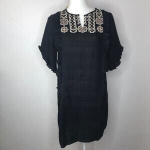 Madewell Women'sCassia Embroidered Ruffle Shift Dress Black Cotton Size XS NWT
